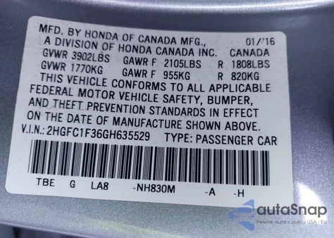 2016 Honda Civic Ex-T from USA, damaged, VIN 2HGFC1F36GH635529